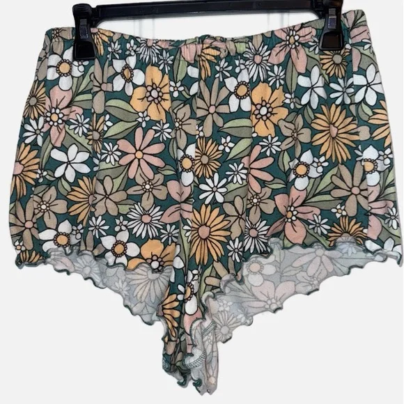 HOLLISTER GILLY HICKS- WOMENS GREEN & PINK FLORAL SLEEPWEAR SHORTS SIZE LARGE - Picture 1 of 8